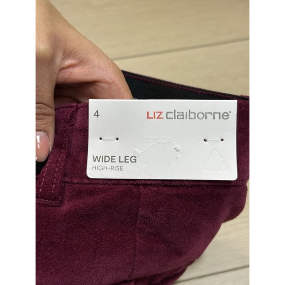 Liz Claiborne Womens Brushed Corduroy Velvet Wide Leg Pants 4 Burgundy High Rise - Picture 6 of 10